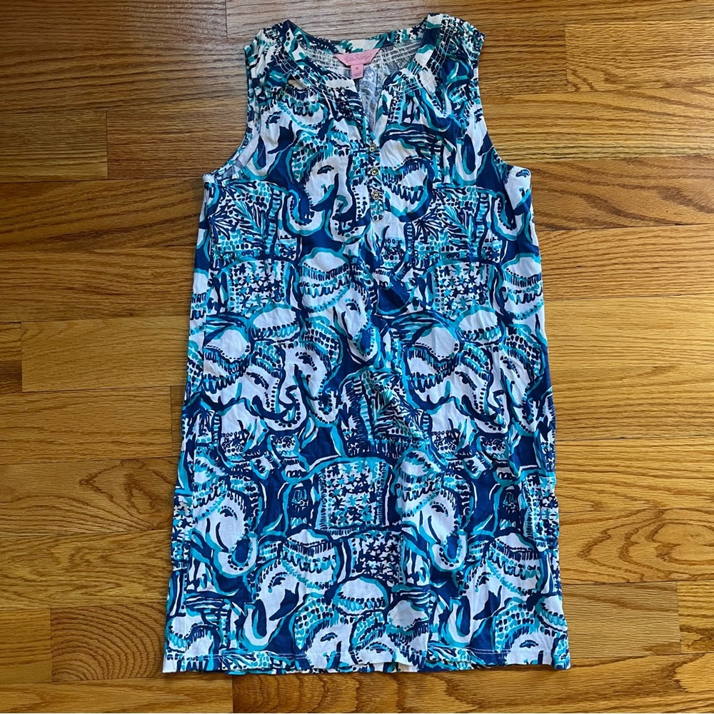 Lilly Pulitzer blue and white elephant print dress size XL
